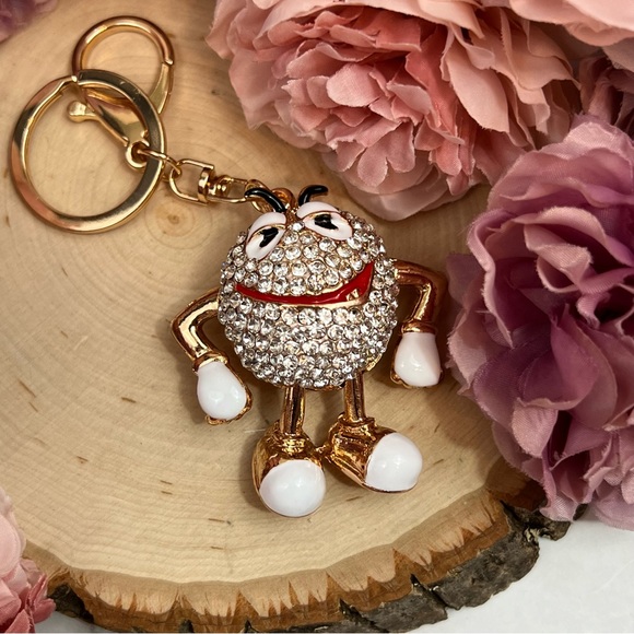 Whimsical White M&M Crystal Character Keychain Charm - Picture 11 of 16